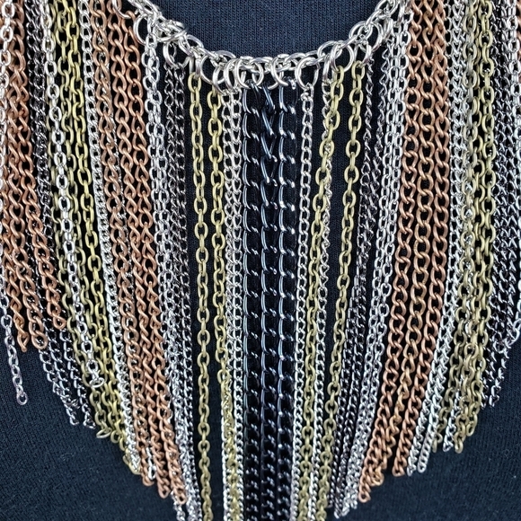 Multi Chain Fringe Rocker Boho Rockabilly Necklace - Picture 7 of 8